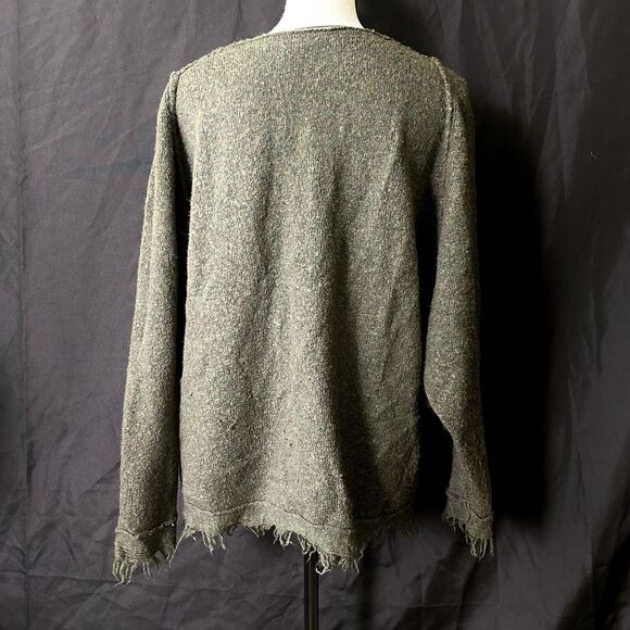 Free People Women's S Irresistible Fringe Green V Neck Long Sleeve Wool Sweater - Picture 2 of 6